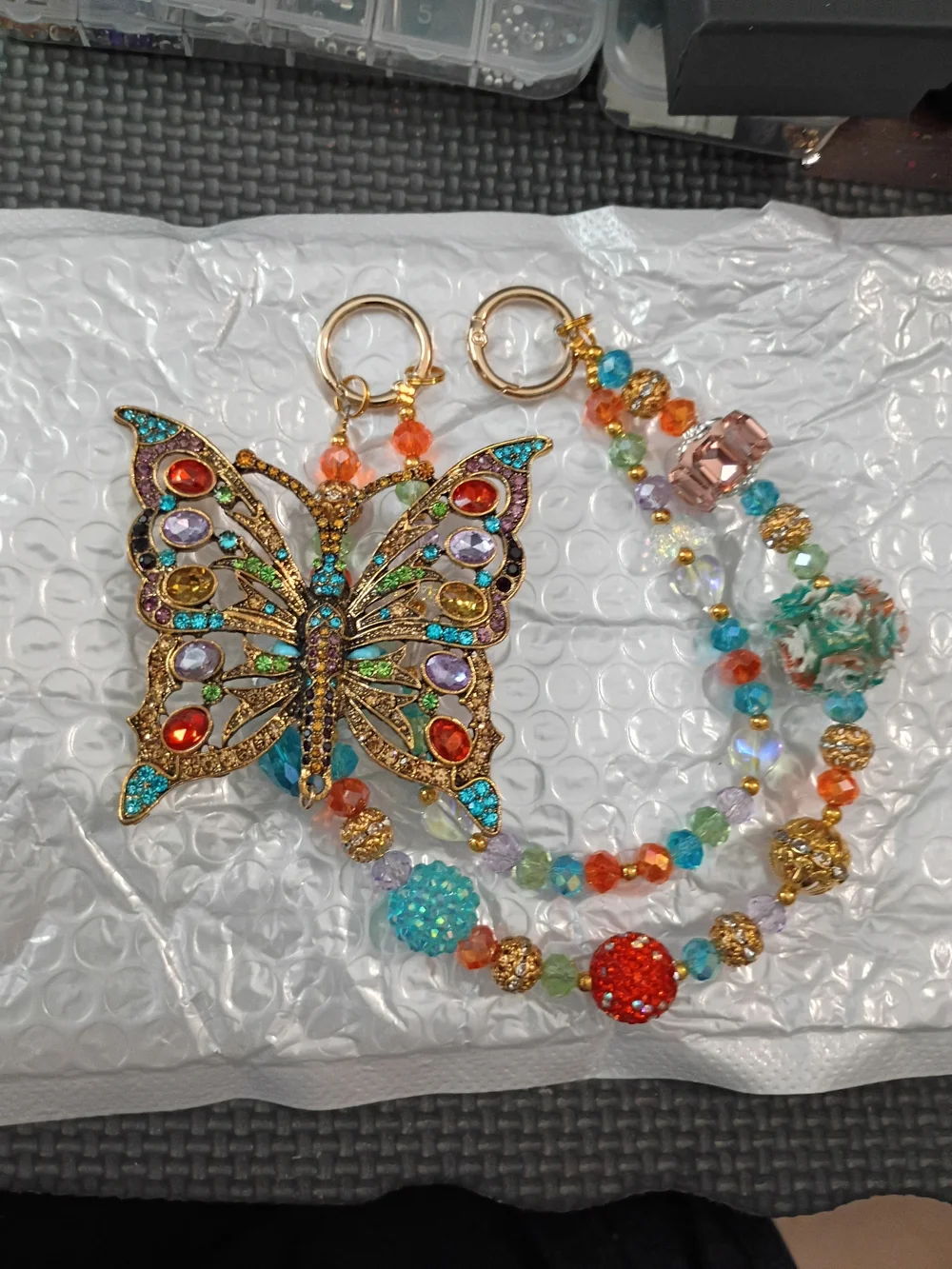 Multicolor Crystal Butterfly Key & Card Holder Charm